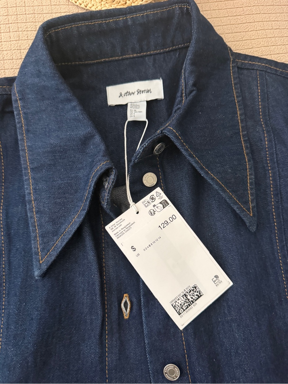 & Other Stories Navy Blue Denim Jacket with Contrast Stitching - Picture 2 of 3
